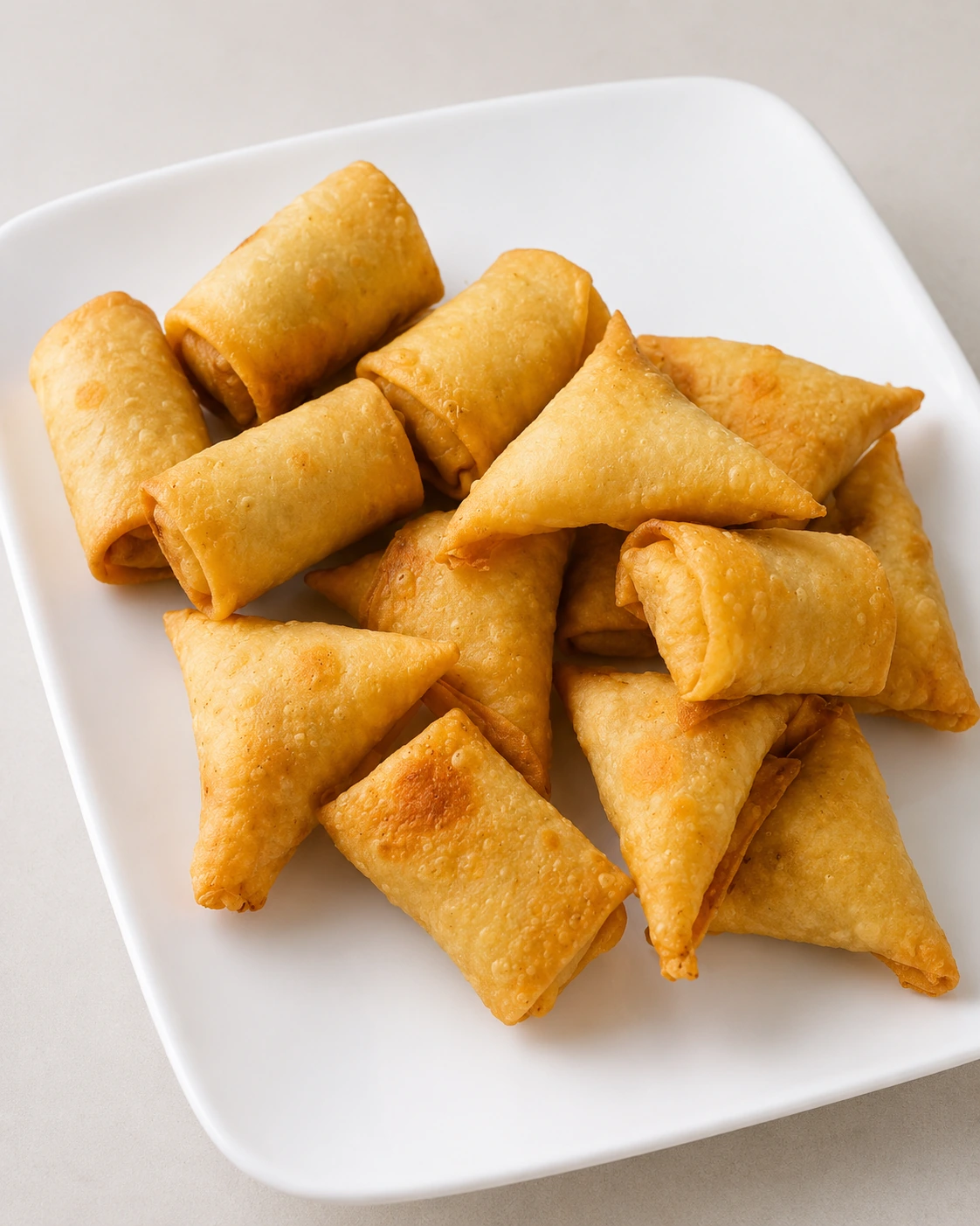 Samosas and spring rolls background