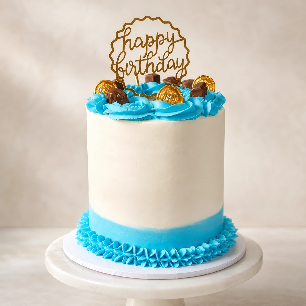 Blue and gold birthday cake background header