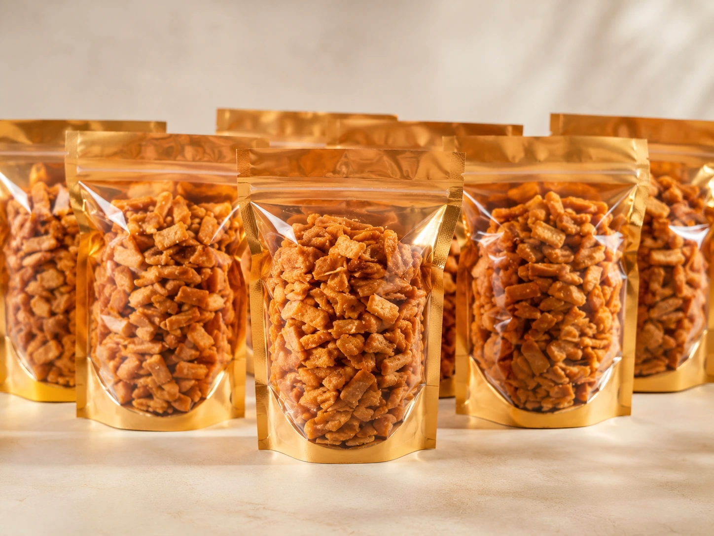 Crispy golden chin-chin freshly prepared and neatly packaged