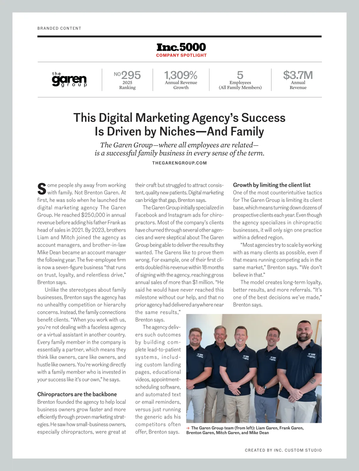 The Garen Group Inc. 5000 Company Spotlight Article