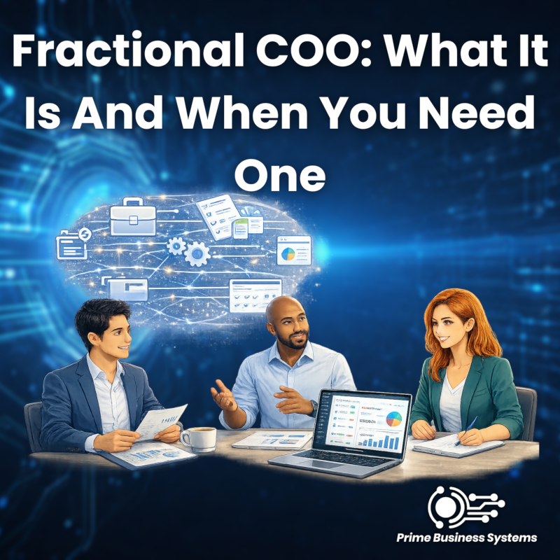 Fractional COO reviewing operations dashboard with a business team