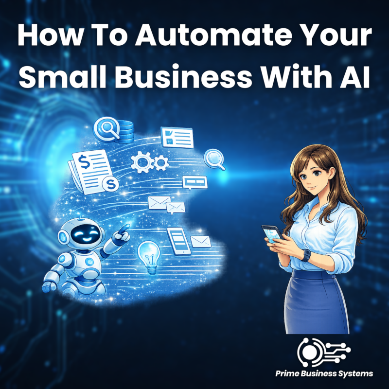 Small business owner reviewing AI automation dashboard on laptop