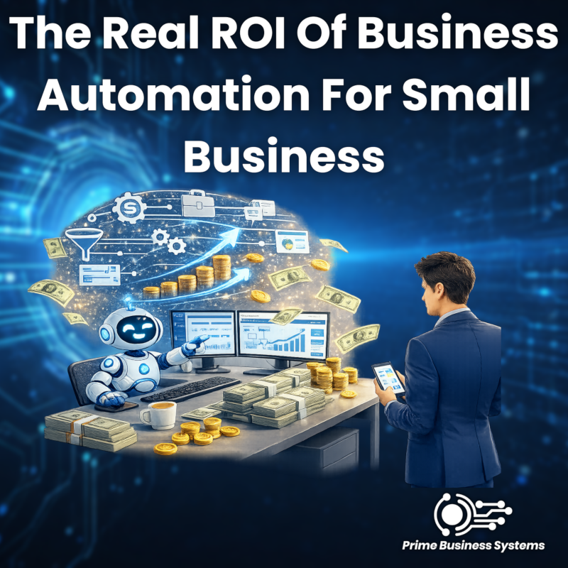 Business automation ROI chart showing time and cost savings for small business