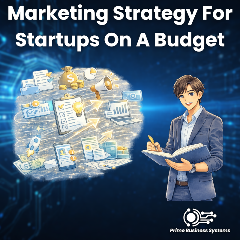 Startup marketing strategy framework showing prioritized channels by budget
