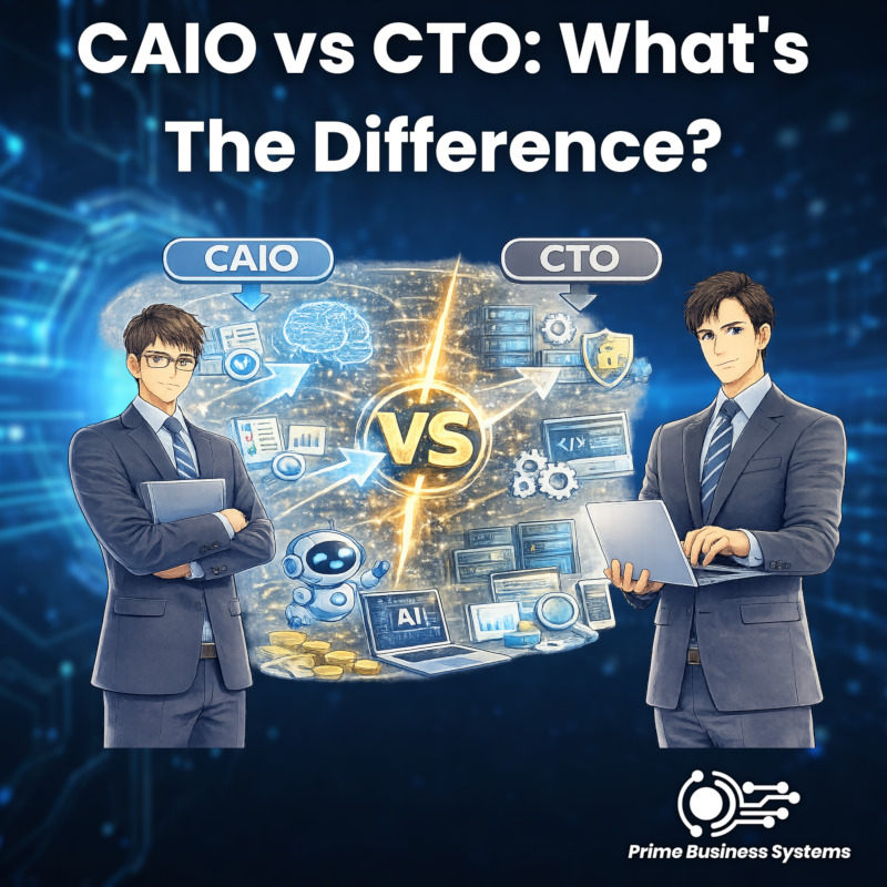 CAIO vs CTO role comparison diagram showing responsibilities