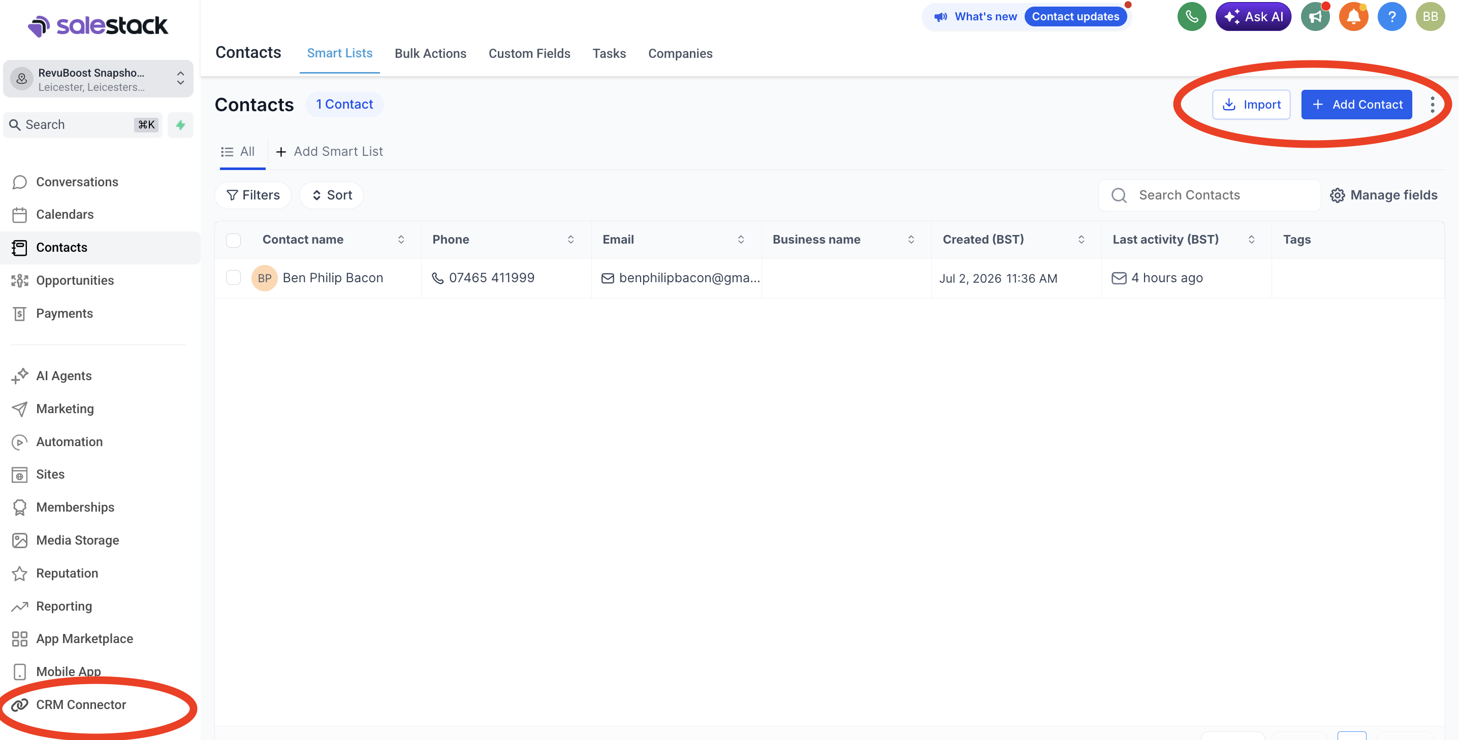 CRM connector screen showing where to connect a client CRM