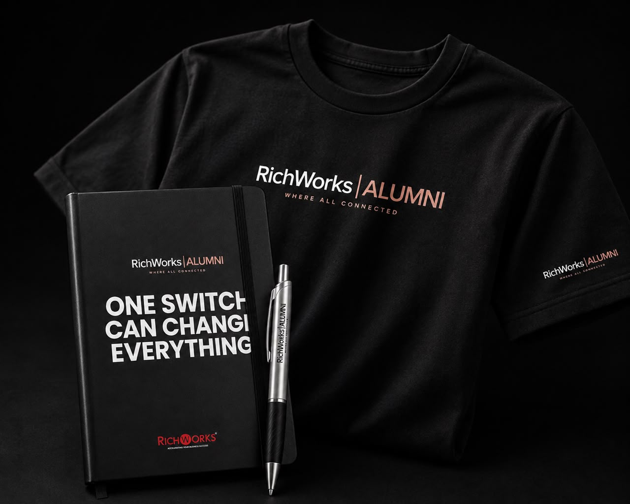 T-Shirt, Buku Nota & Pen Eksklusif RichWorks | Alumni