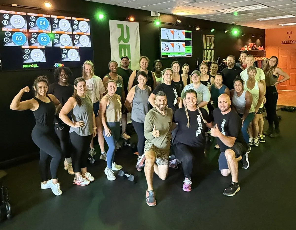 Members and coaches together after class at REFUEL Bootcamp Crestview