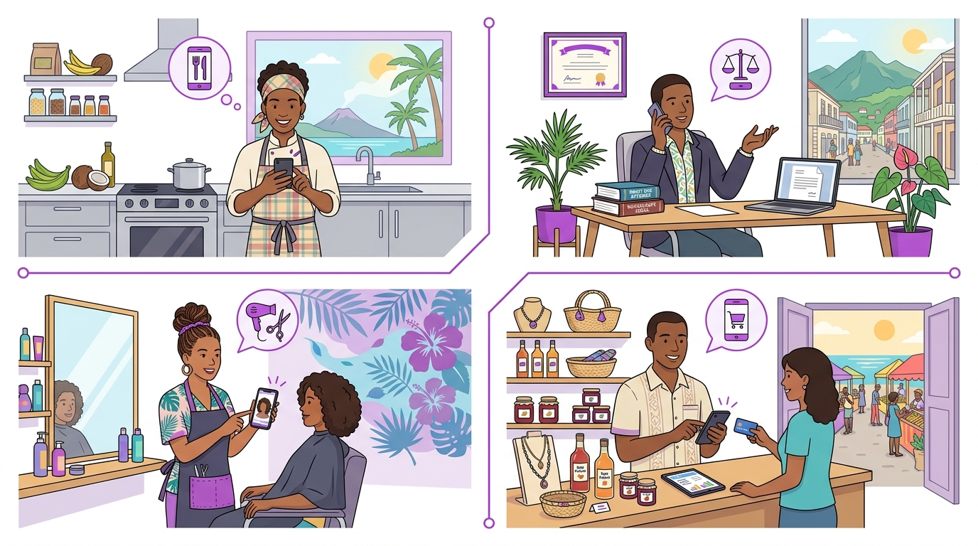 Cas d’usage par métier : restaurant, avocat, salon, commerce en Guadeloupe
