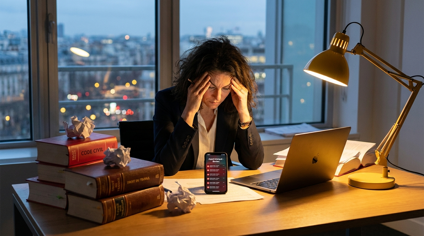 Agent vocal IA pour cabinet avocat : avocate qui rate des appels clients après les heures de cabinet