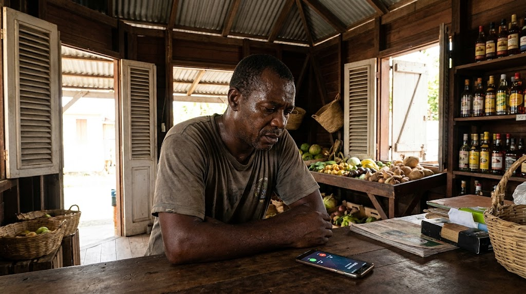 Commerçant antillais en Guadeloupe ratant des appels clients