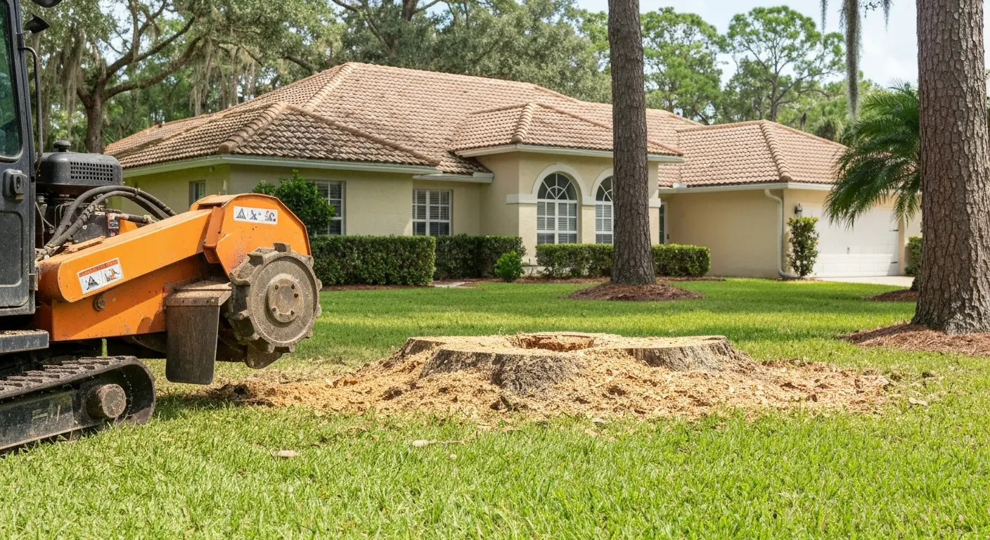 Stump grinding in Lutz yard