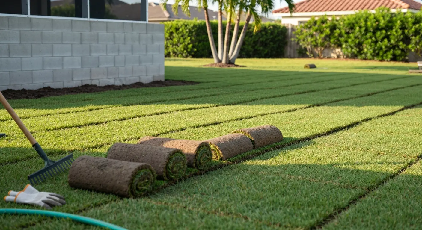Fresh sod installation