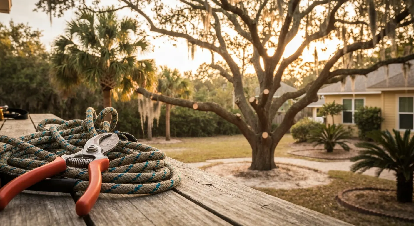 Arborist inspecting tree