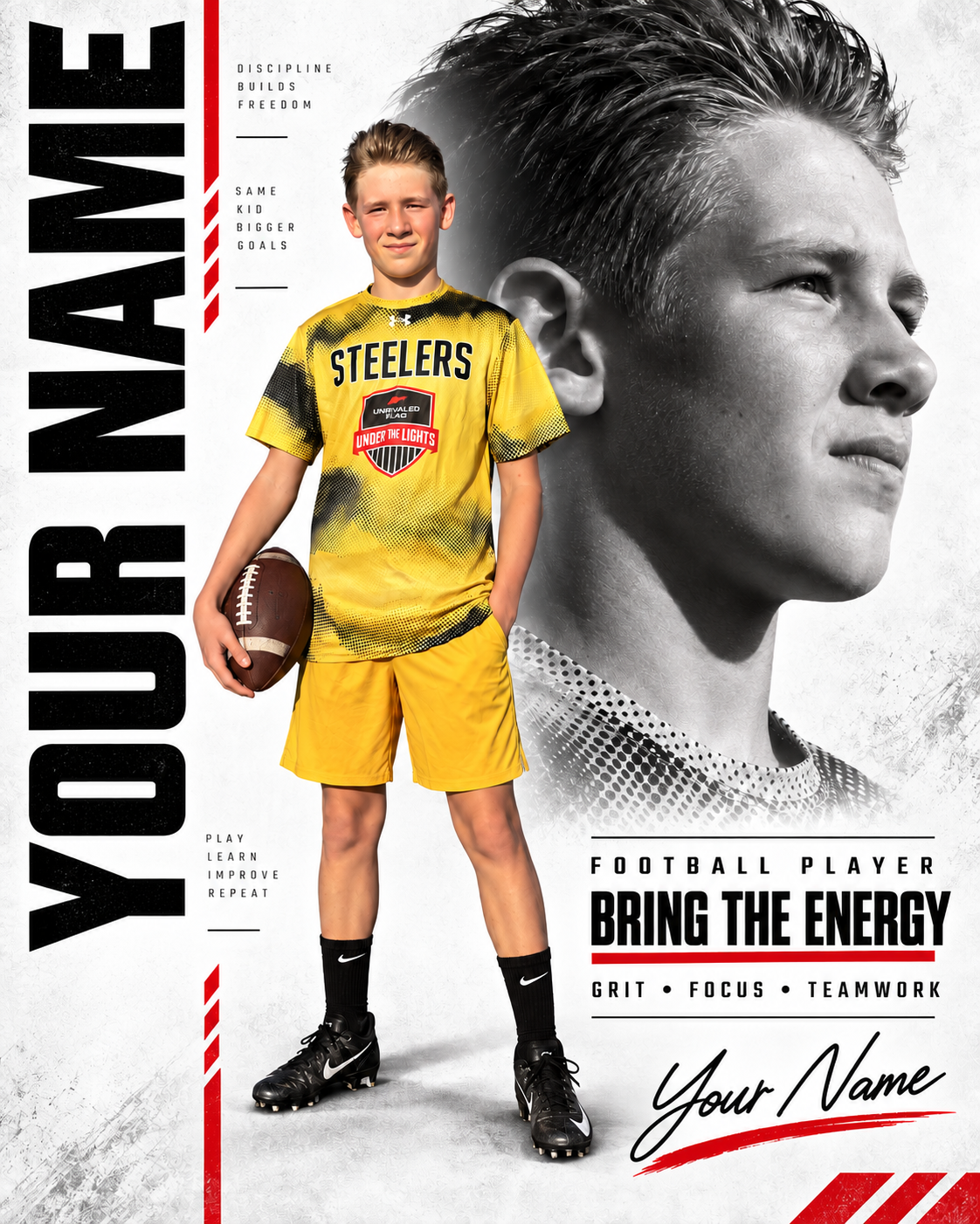 Example premium football personal branding poster