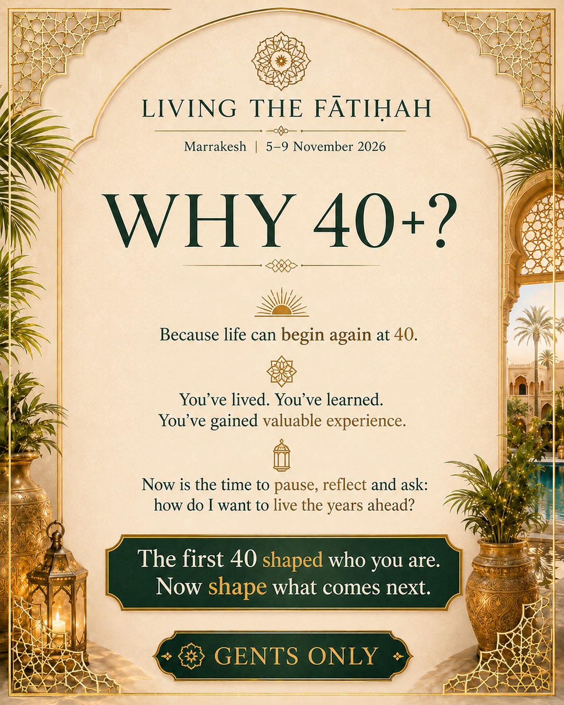 Living the Fatiha Marrakech retreat poster — what to expect