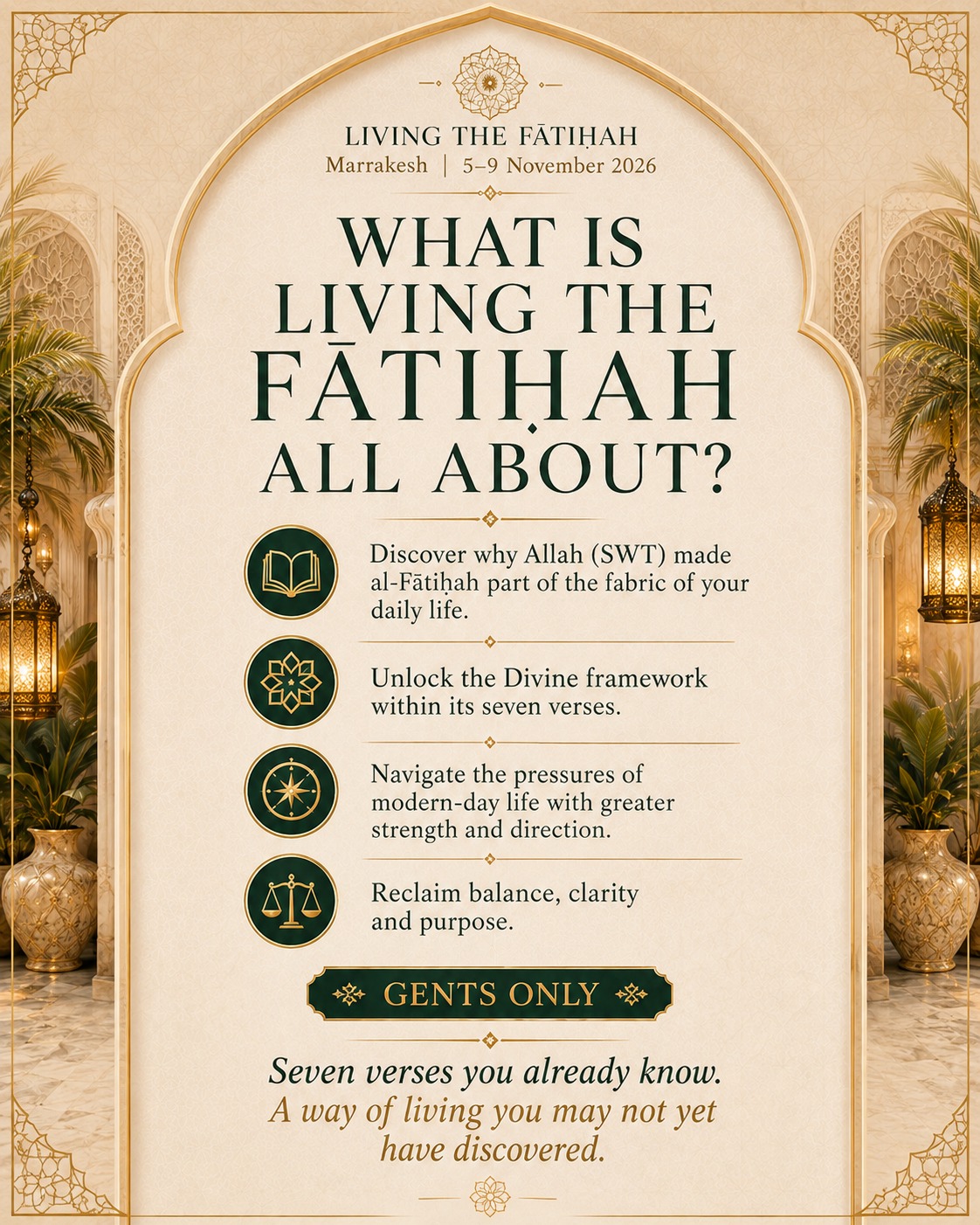 Living the Fatiha Marrakech retreat poster — overview