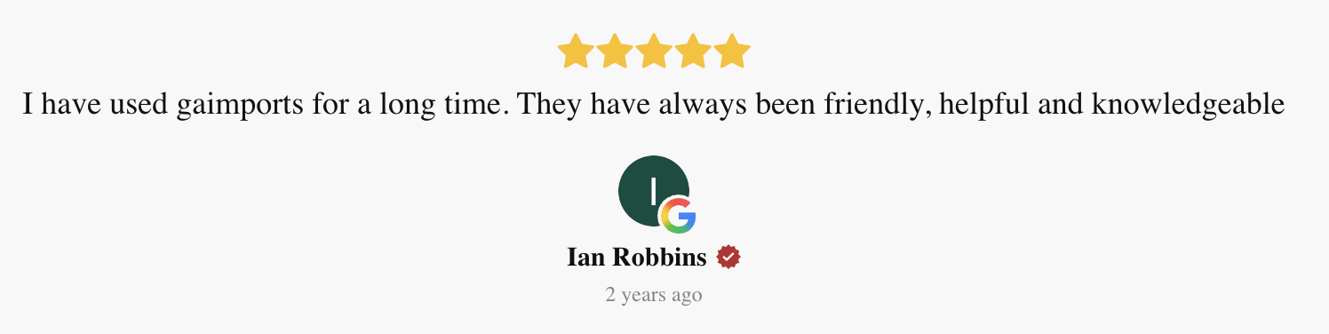 Google review from Ian Robinson