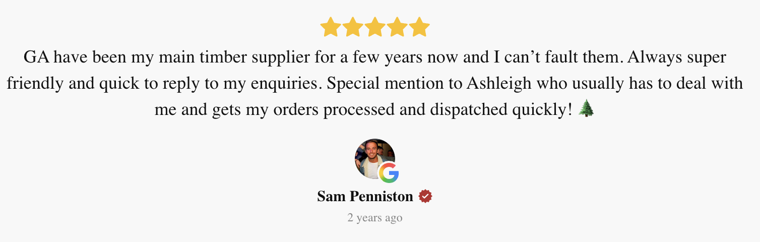 Google review from Sam Penningston