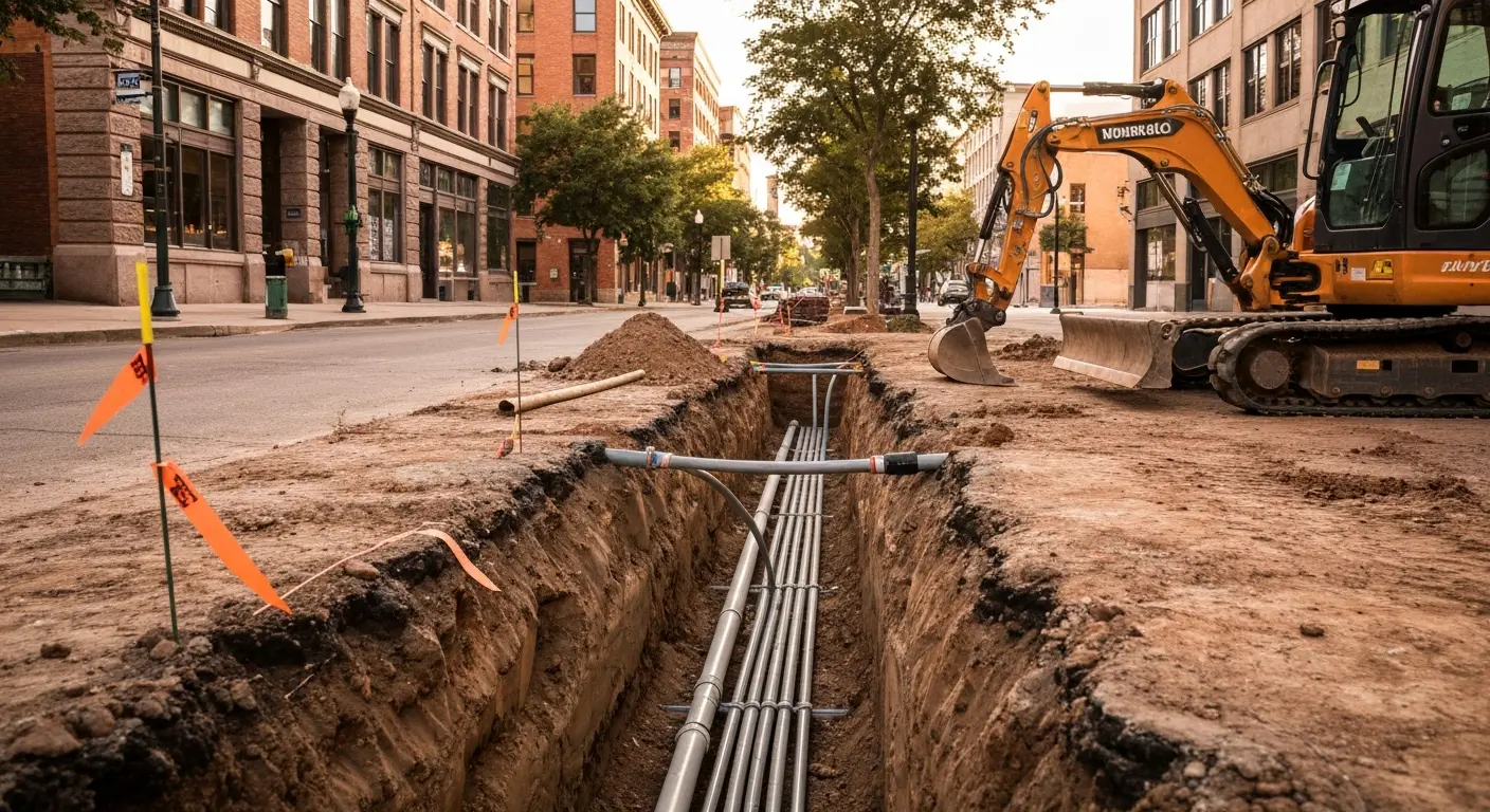 Utility trenching in downtown