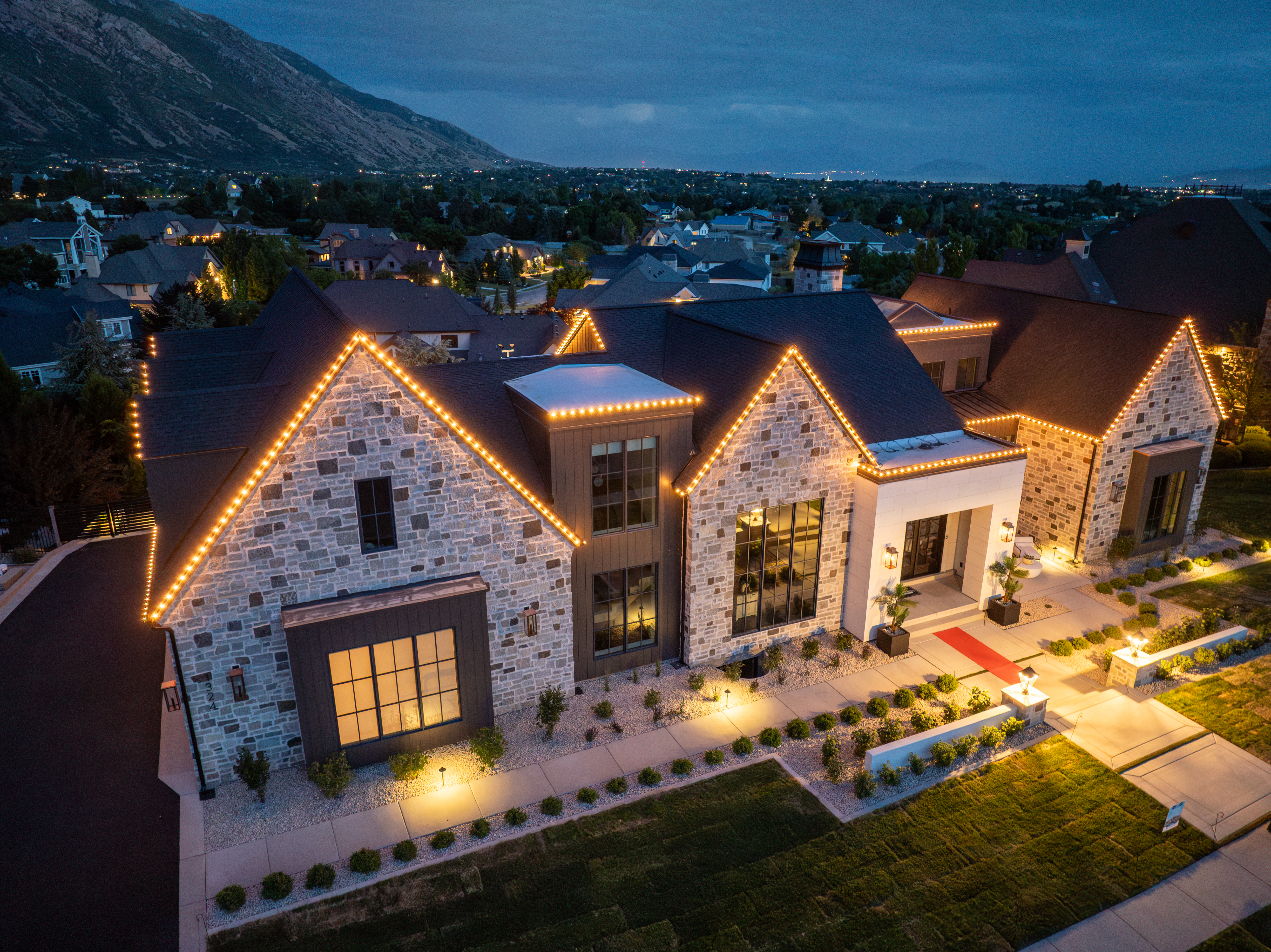 Home with permanent LED roofline lighting
