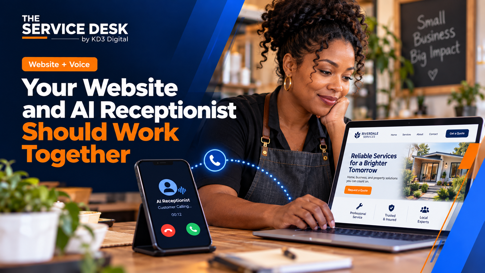 Small business owner using a website and phone-based customer response system