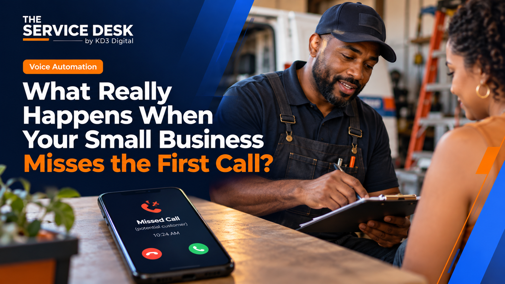Small business professional unable to answer an incoming customer call while working