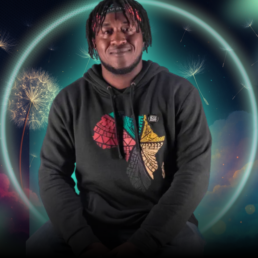 A cheerful white nonbinary person in their late 20s, with short curly hair, wearing a yellow sweater, standing in a cozy home library with books and plants. The vibe is creative, inclusive, and inspiring.