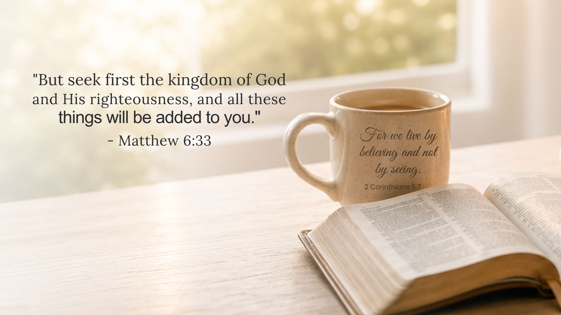 "But seek first the kingdom of God and His righteousness, and all these things will be added to you." - Matthew 6:33