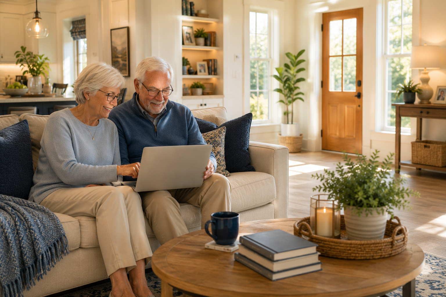 Older couple receiving technology help at home
