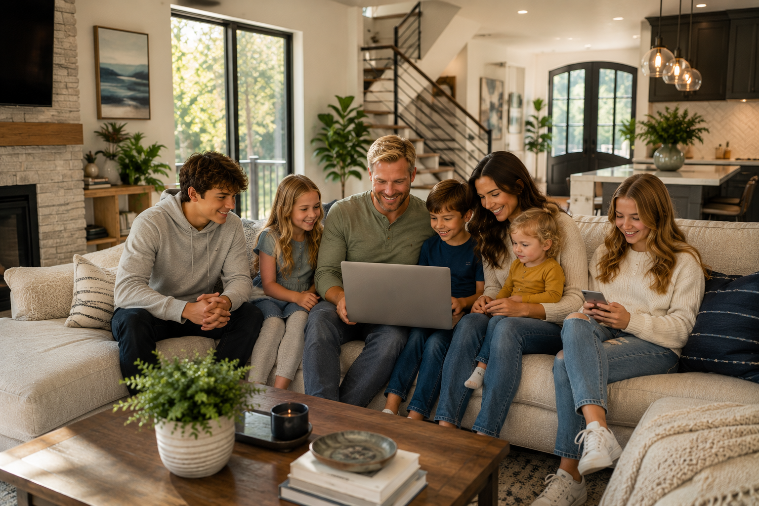 Family using connected technology together at home