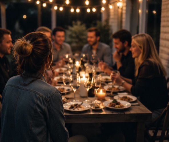 woman sitting back observing a social event
