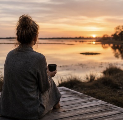 woman relaxing on a dock