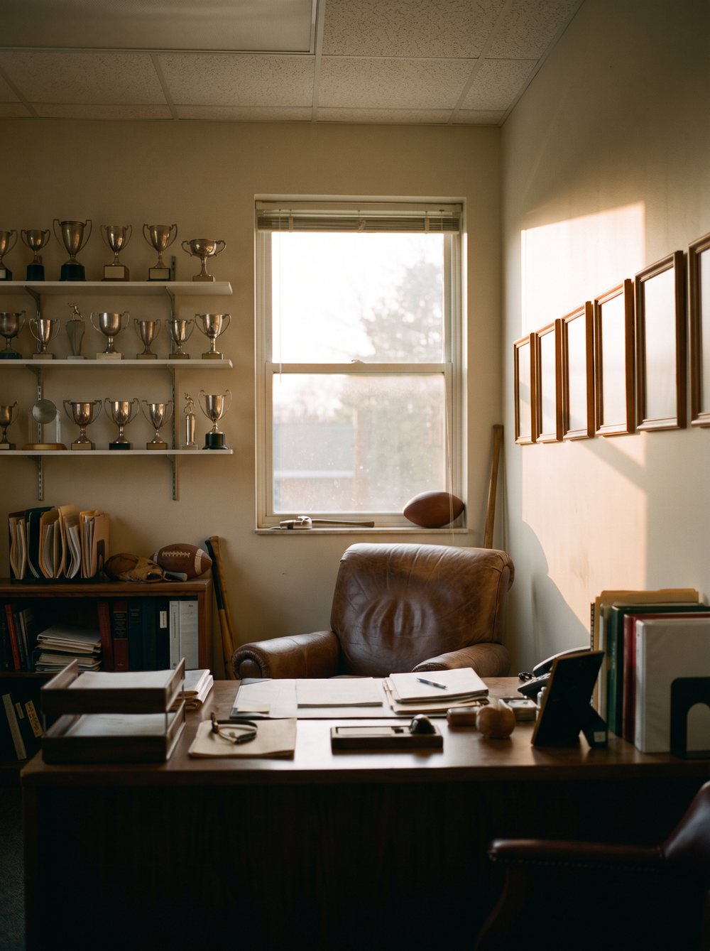 An athletic director’s office in late afternoon light