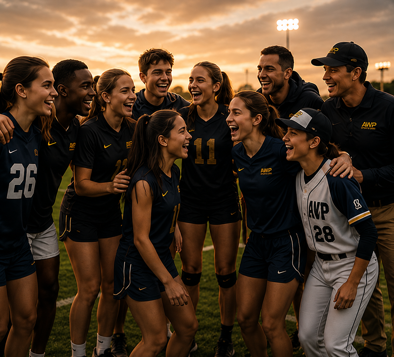 Athletes from several sports celebrating together in club colors