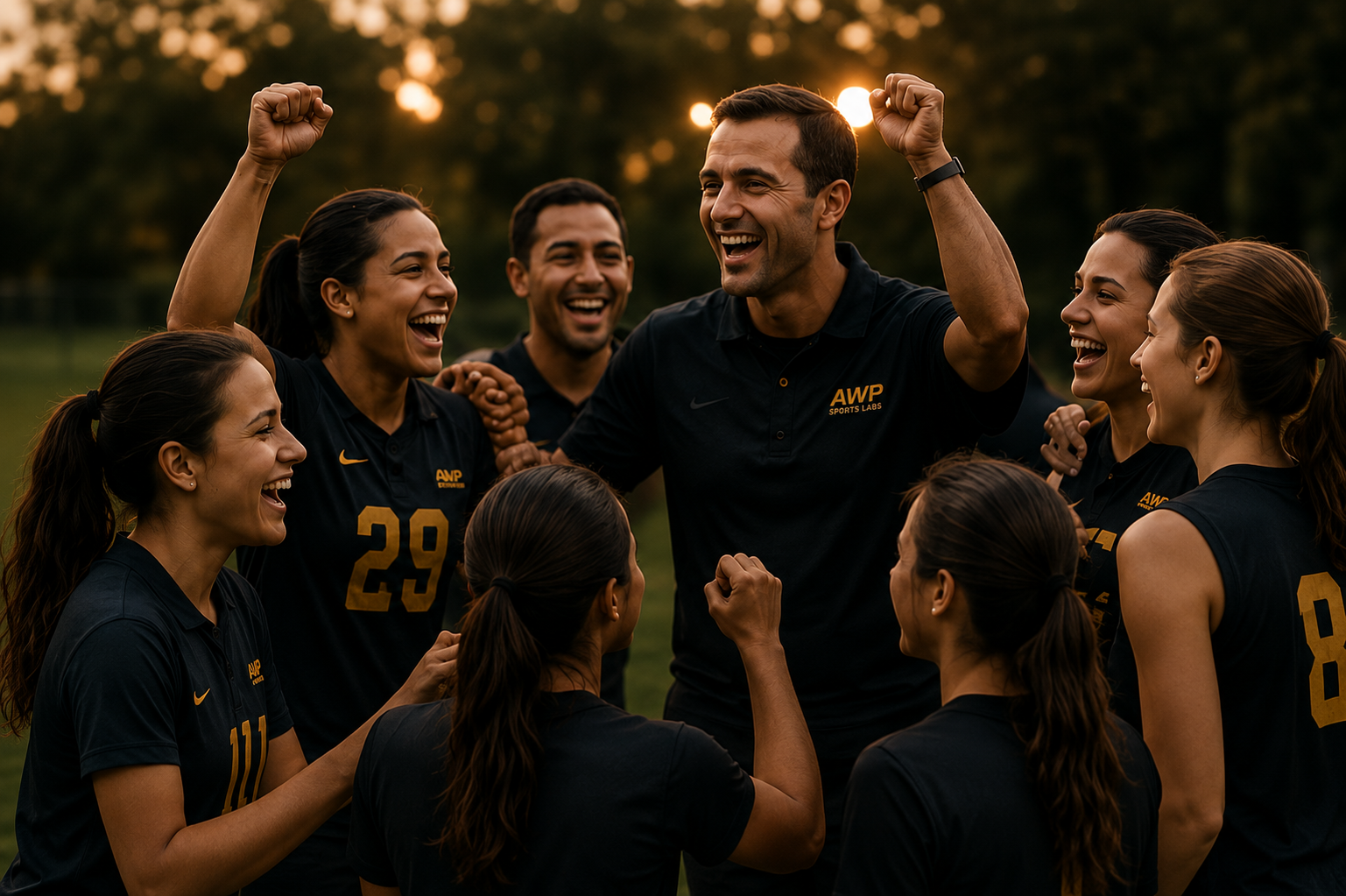 A club celebrating together at the end of a session