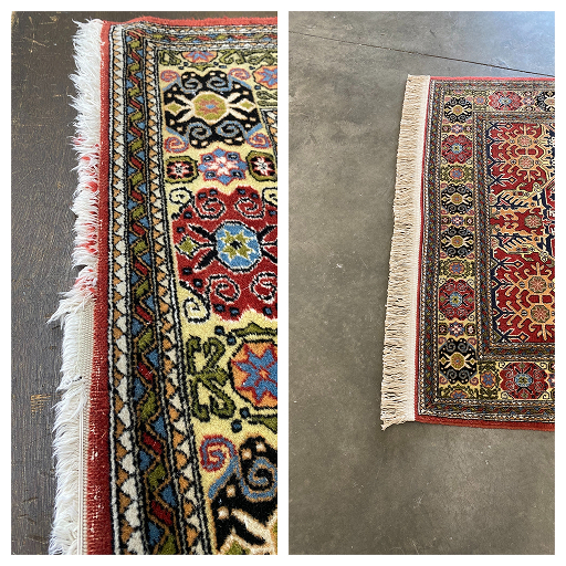 Fringe repair before and after, damaged fringe fully restored