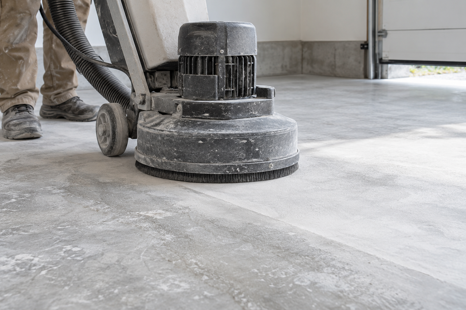 Illustrative concrete floor preparation with grinding equipment