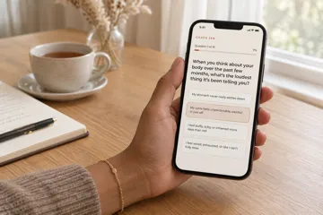 A hand holding a phone that shows the first question of the endo quiz