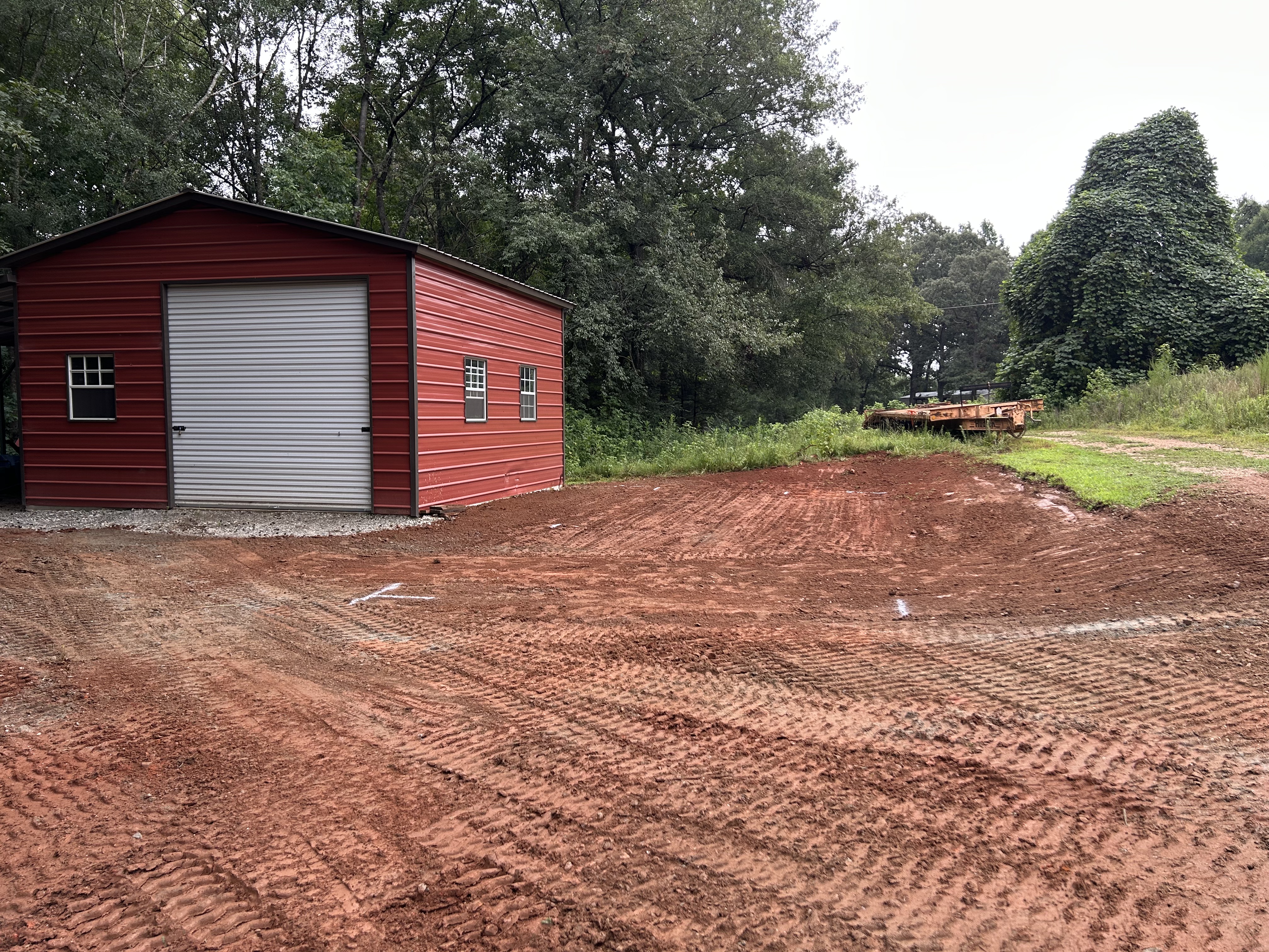 Building pad prepared for a metal garage