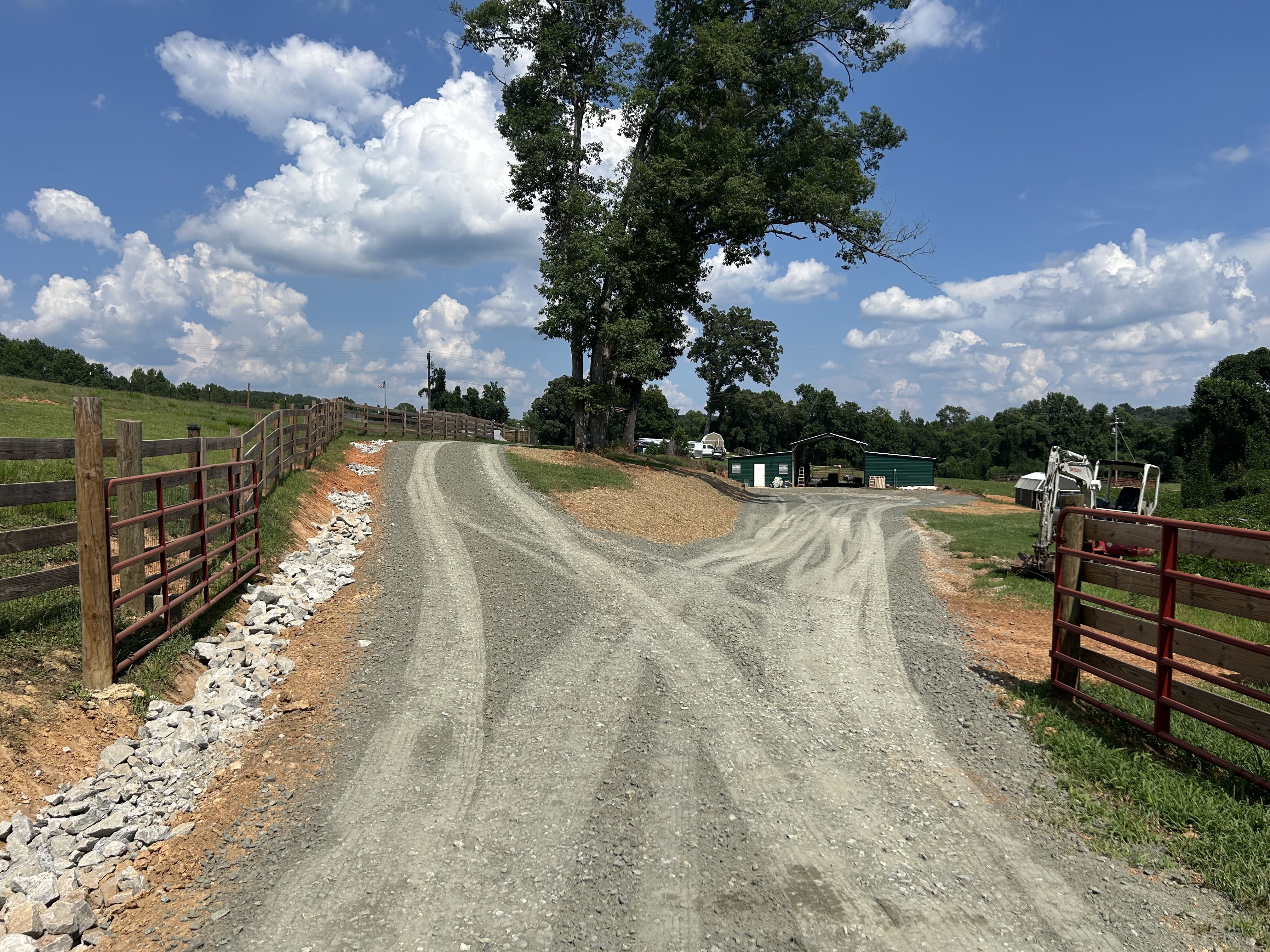 Finished gravel farm driveway