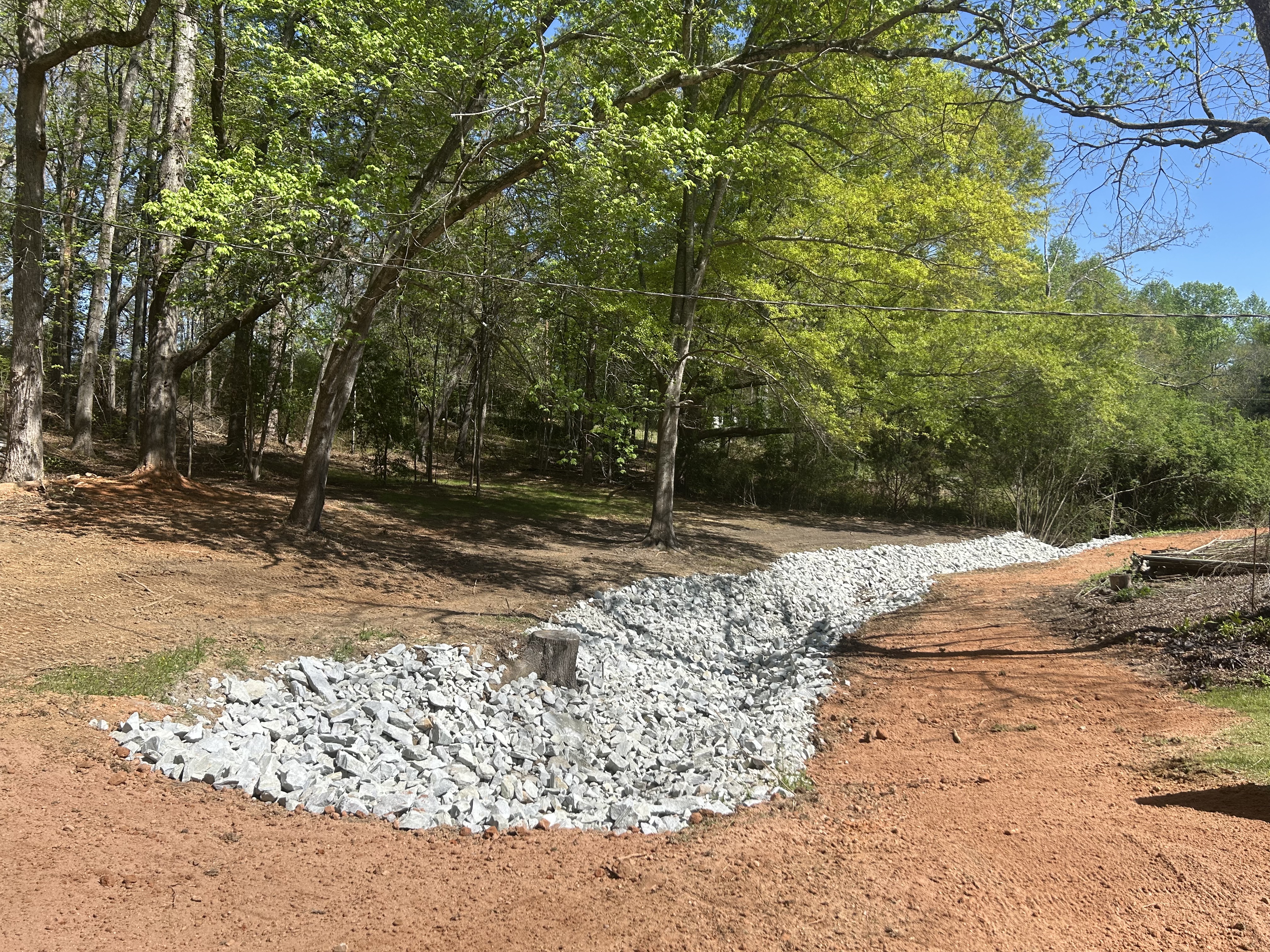 Same ditch lined with rip rap