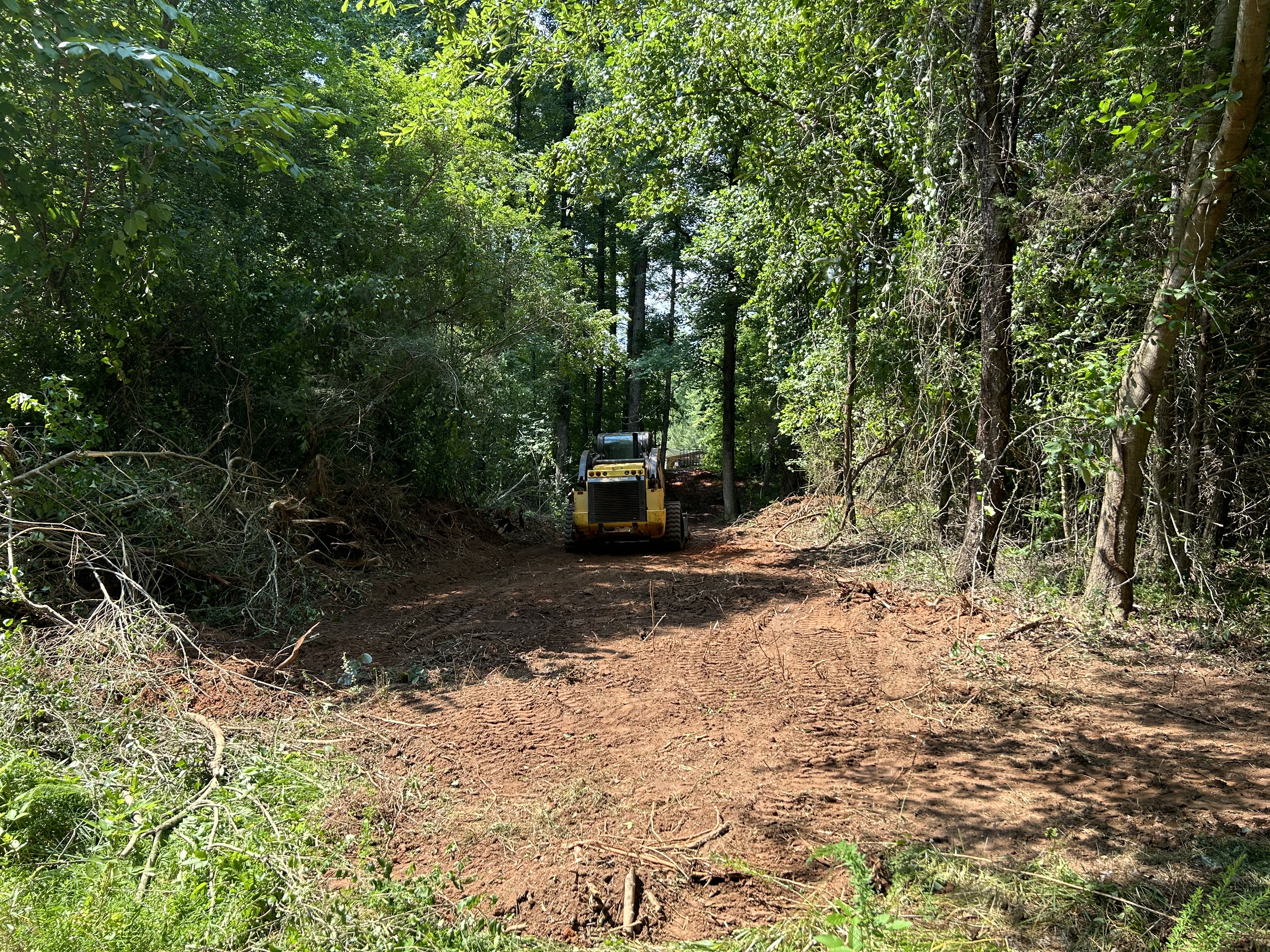Dozer cutting a driveway path through the woods