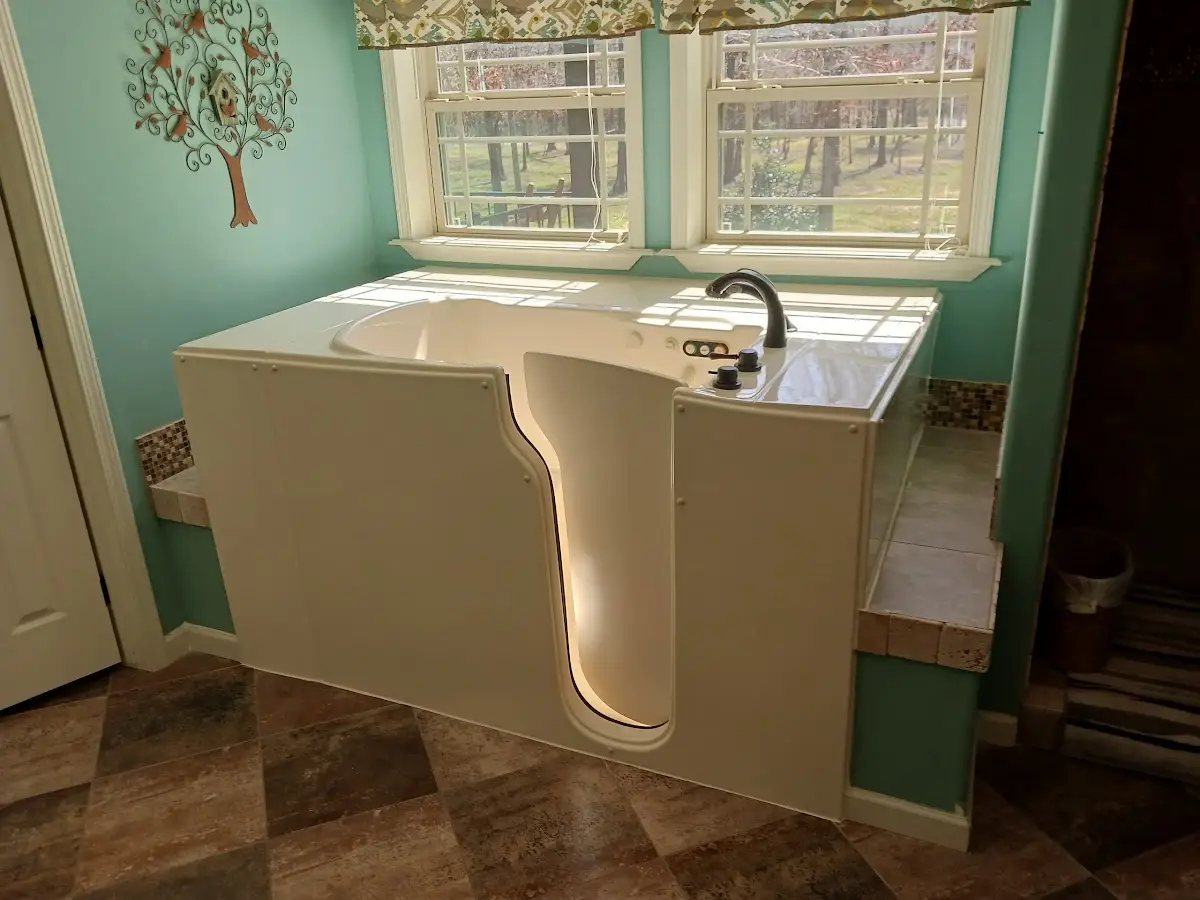 A walk-in tub installed in a home bathroom
