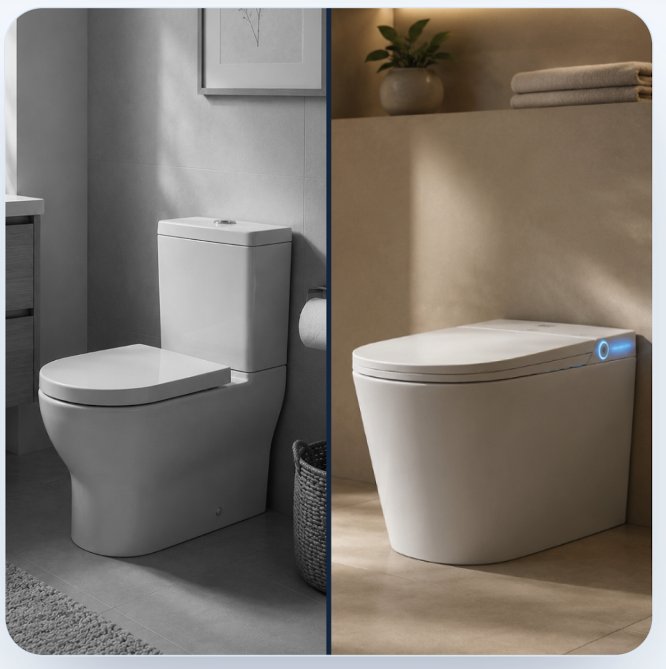 Contraste: baño tradicional vs. experiencia Elora Smart