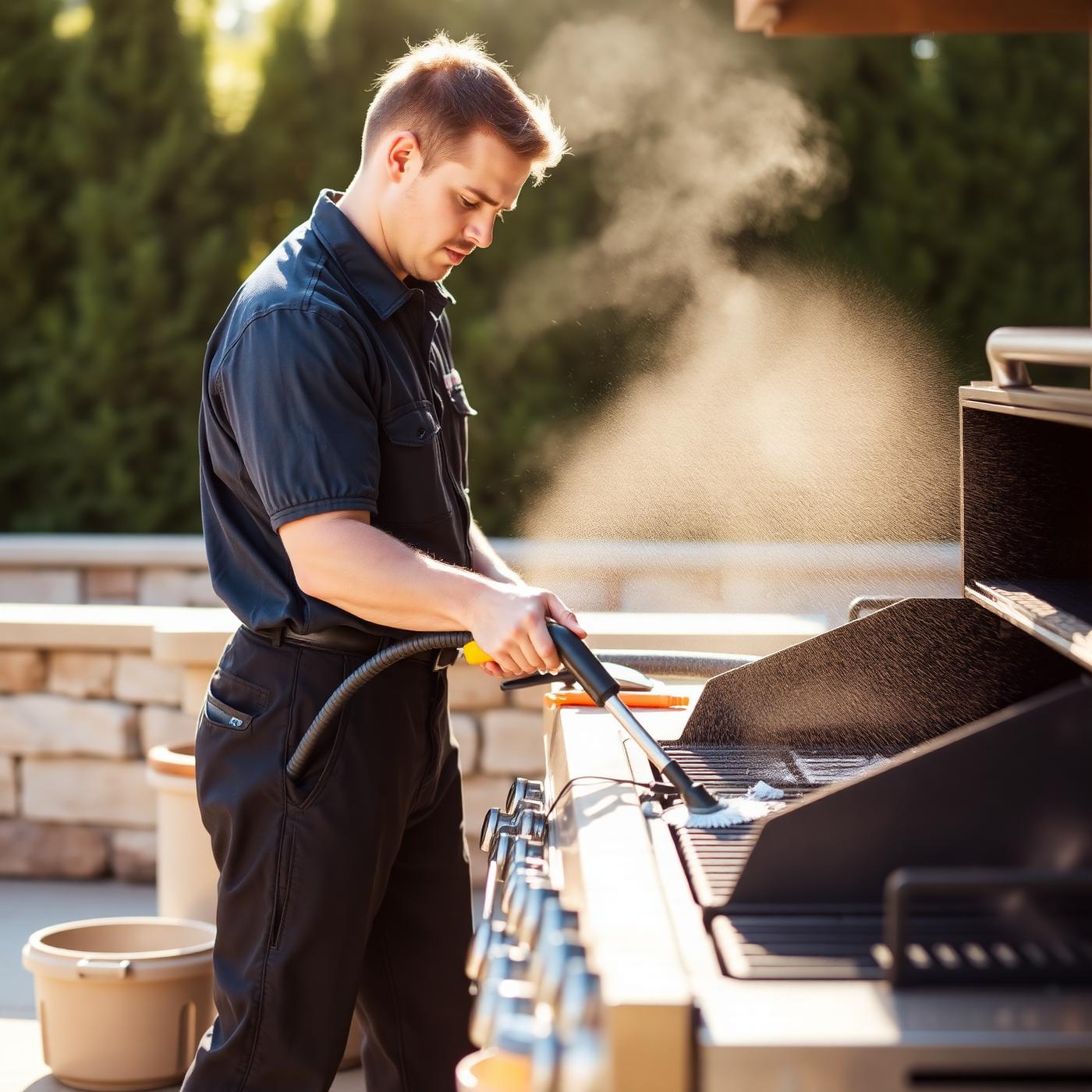 Technician repairing a grill