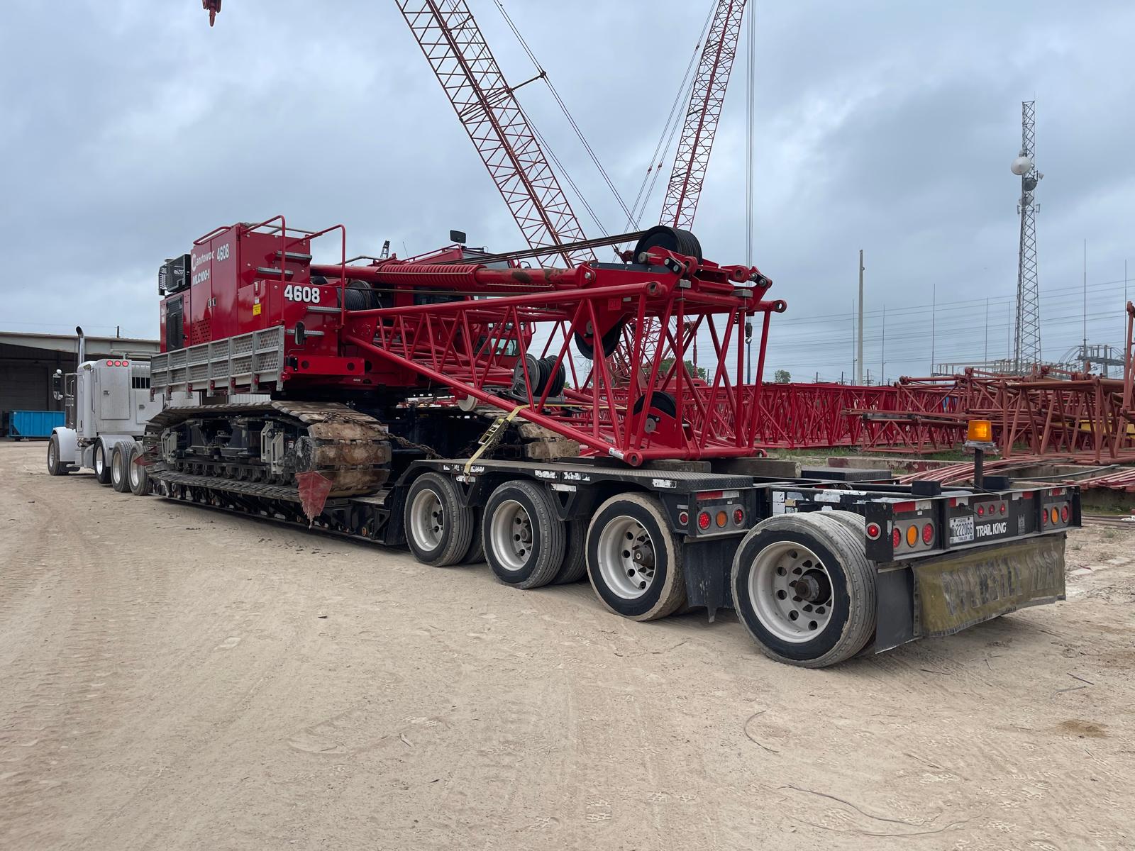 Specialized transport rig staged for a rig move