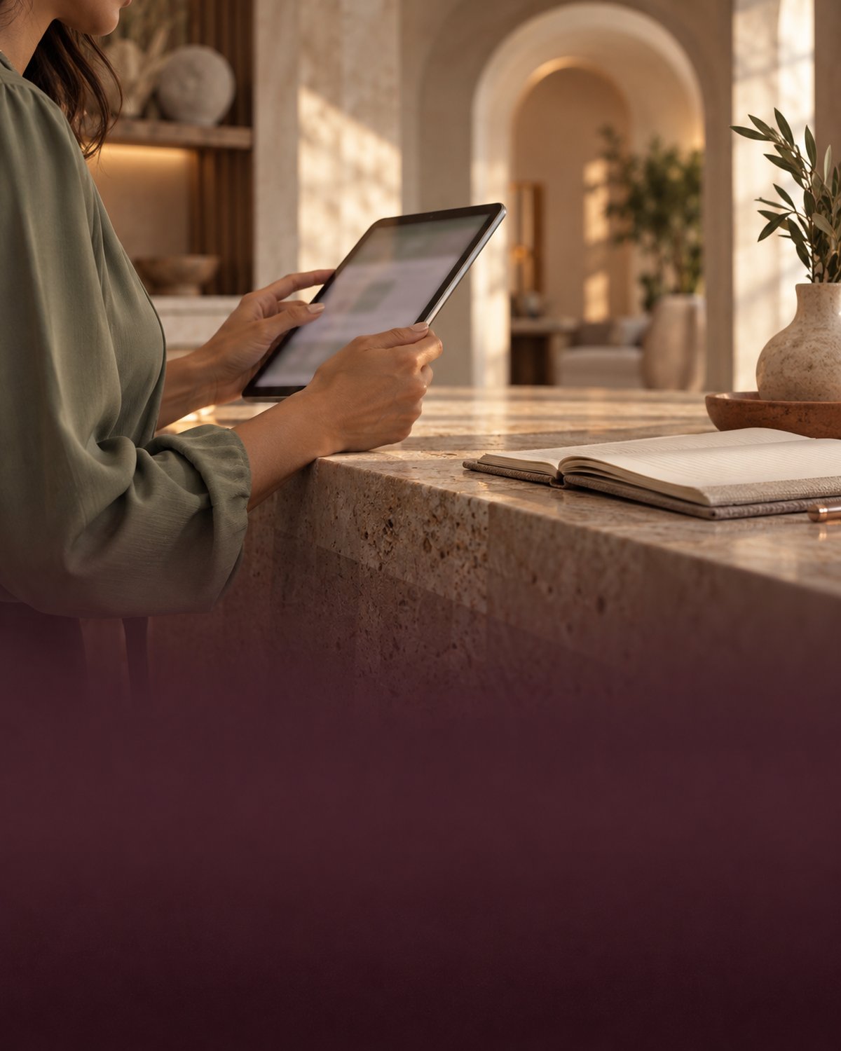 Recepción de clínica con agenda confirmada en una tablet