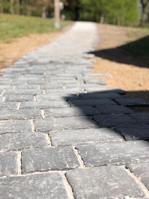 Gartenweg aus Pflastersteinen mit klarer Linienführung von TB-Gartenreich