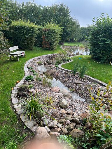 Kleiner Bachlauf mit Quellstein und Wasserlauf im Garten von TB-Gartenreich